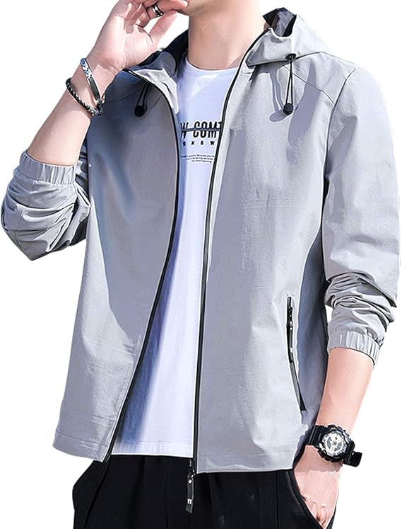 Amazon Hisitosa ジャケット メンズ ブルゾン カジュアル おしゃれ 無地 防風 ゆったり フード付き おおきいサイズ メンズ 服 春 秋 冬 コート ジャケット 通販