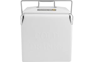 Permasteel Retro Vintage 14-Qt Portable Ice Chest, Hard Metal Beverage Cooler, Personal Cooler for Camping, Beach, Picnic, Classic Style, White
