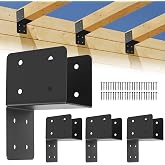 4 Pcs 14 Gauge Post Caps Tie Bracket, Joist Anchor Connector for 4x4 4x6 | Joist Hanger Brackets, Roof Tie Header Hanger for Supporting Beams, Rafters, Black Powder Coated