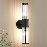 ECOBRT 19.7" Modern Bathroom Wall Sconce Light Fixture, Black Glass Rod Vanity Light with E12 Base, Up or Down Mounting for M