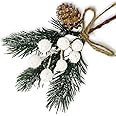 MEMOVAN Artificial Christmas Picks 8 Pack, White Christmas Berries Stems Pine Branches Cones Holly Spray/Winter Holiday Flora