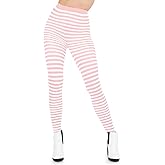 Sugar Sunday Nylon Striped Tights for Women Opaque Stripe Pantyhose Halloween Cosplay Hose - White and Pink One Size