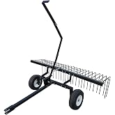 Yard Tuff Steel Pine Straw Rake and Lawn Sweeper, 24 Spring Tines, 60-Inch | Pin Hitch Fits ATV, UTV or Tractor, Adjustable Reel Arms, Lift Handle to Dump, 12 Inch Pneumatic Tires, Rakes Straw &amp; Leaves