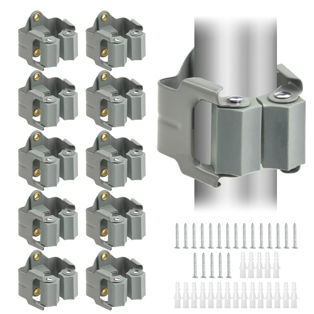 WMYCONGCONG 10 PCS Mop Broom Holder Wall Mount Brush Holder for Garage Garden Shed Storage Garden Tool Organizer Storage Rack with Screws