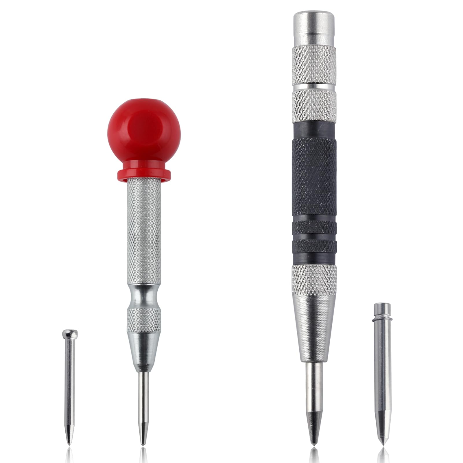 GOLD DEER 2PCS Automatic Center Punch Spring Loaded Drill Punch Adjustable Impact Hole Punch Metal Punch Tool with Cushion Cap Hand Tool Woodworking Tools for Metal Wood Glass Plastic