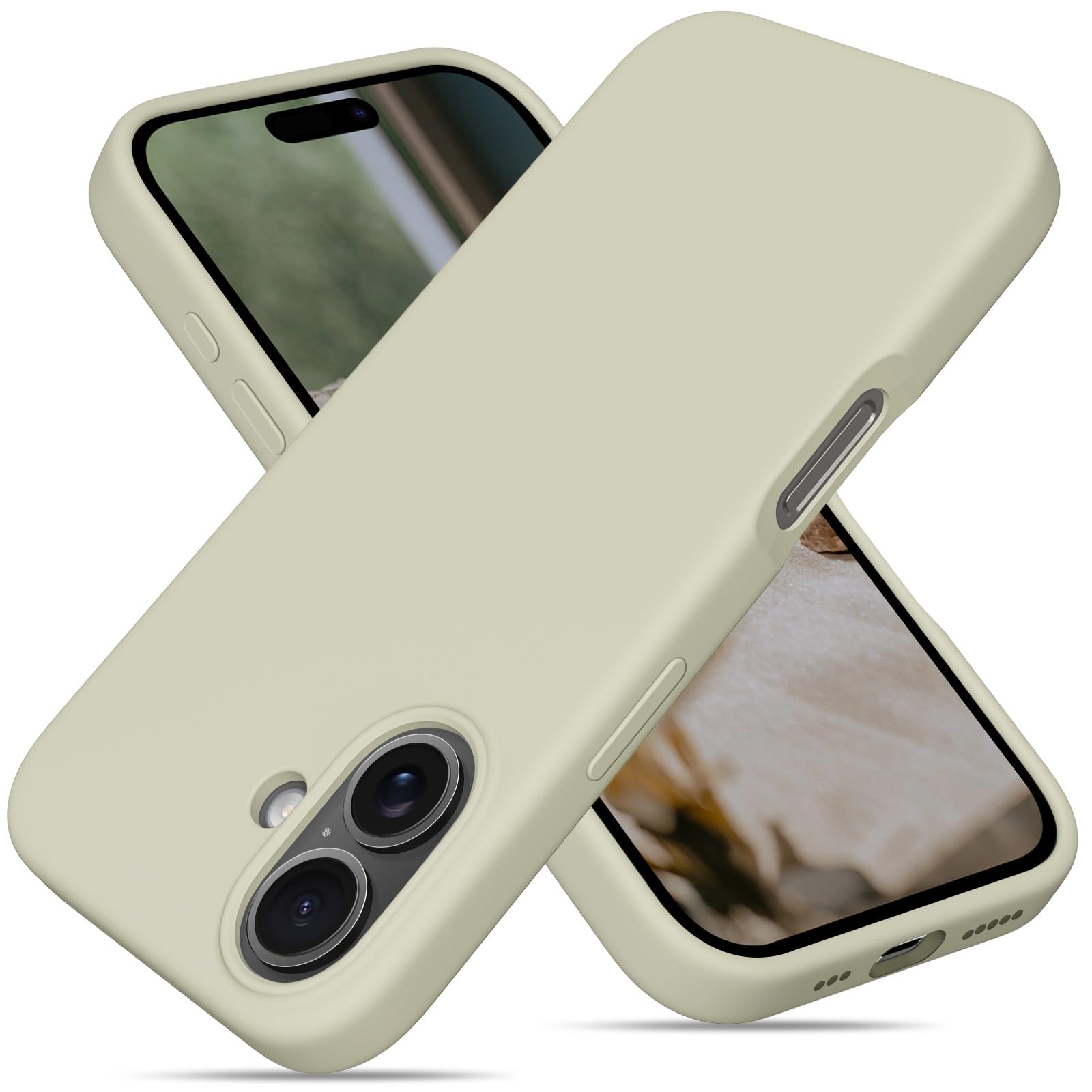 OitiYaa Liquid Silicone Case for iPhone 16 Case,Full Body Protective Cover with 4 Layer Shockproof Structure, Soft Ultra Slim Phone Case with Anti-Scratch Microfiber Lining, 6.1 inch, Stone