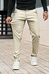 GINGTTO Leather Pants for Men Slim Fit Chinos for