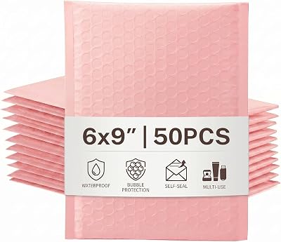 Switory 50Pcs A5 6x9 Pink Bubble Mailers Self Seal Padded Envelopes