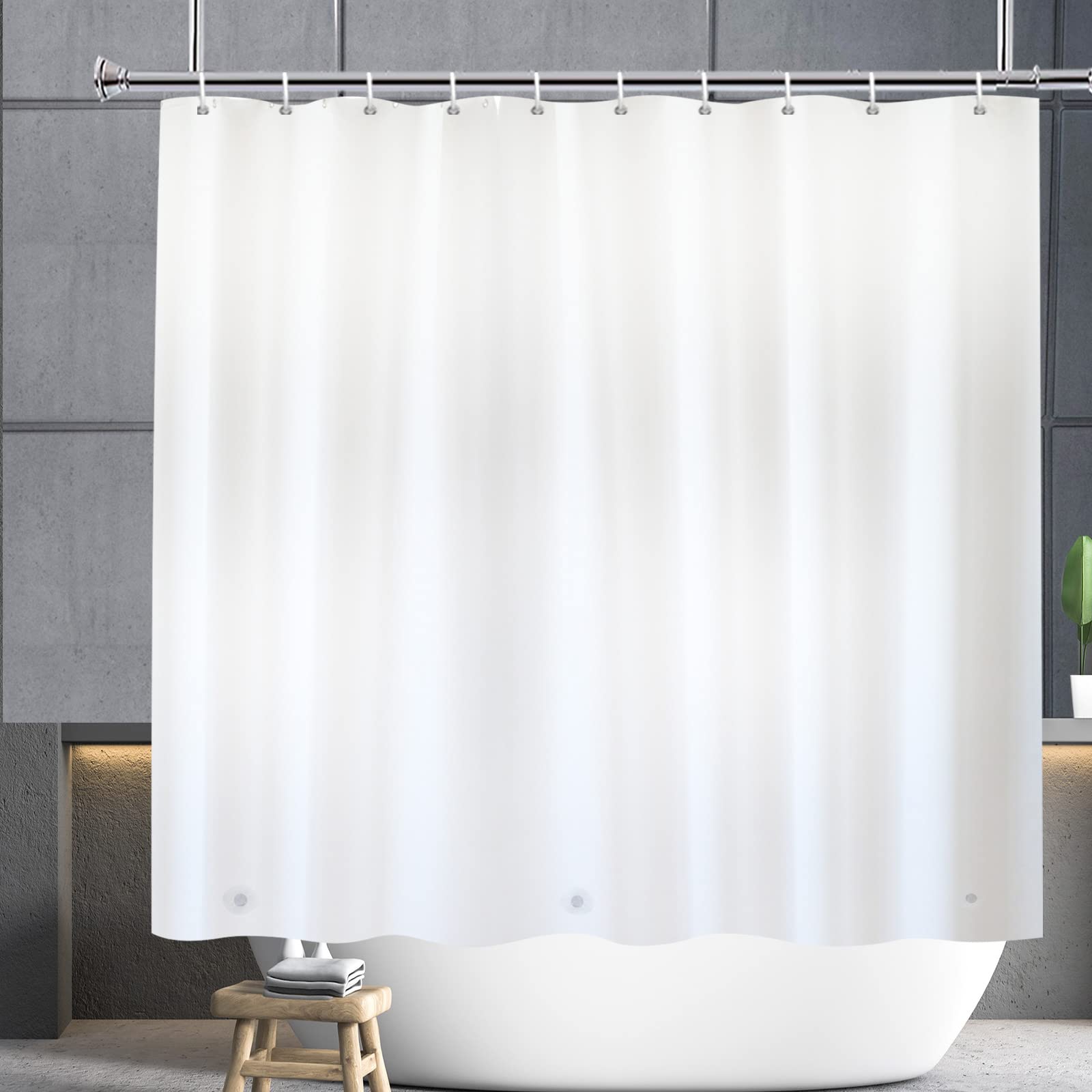 YISURE Short Shower Curtain Liner 180x165cm, White PEVA Shorter Length Shower Curtain with Magnetic Bottom Mold Resistant, Plastic Hooks, Width 70 x Height 65