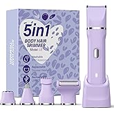 HOHOLE 5-in-1 Bikini Trimmer for Women, IPX7 Waterproof Electric Razors Shaver, Cordless Body Hair Trimmer, Facial & Pubic Hair Removal, Ceramic Blade (Purple)