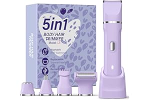 HOHOLE 5-in-1 Bikini Trimmer for Women, IPX7 Waterproof Electric Razors Shaver, Cordless Body Hair Trimmer, Facial & Pubic Hair Removal, Ceramic Blade (Purple)