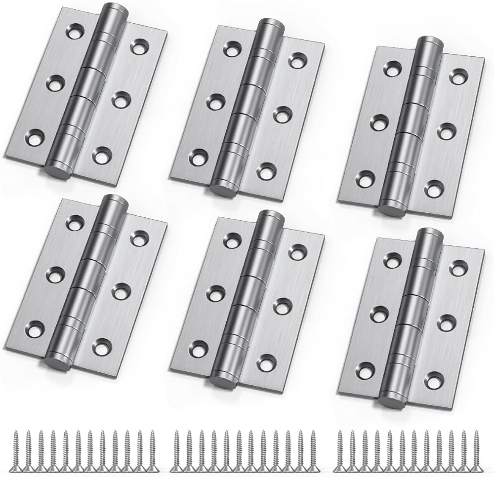 Bwintech 3 Pairs 75 x 50 x 2.0mm Satin Chrome Brushed Hinge Fire Door