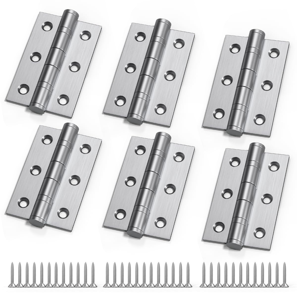 Bwintech 3 Pairs 75 x 50 x 2.0mm(3 inch) Satin Chrome Brushed Hinge for Fire Door, Steel Fire Rated Internal Door Hinges, Ball Bearing Hinge for Internal Use in Residential and Commercial Buildings — image 1