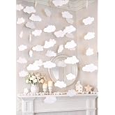 White Cloud Garland Hanging Paper Banners,Cloud 9 Decor for Nursery Mobile Baby Shower Wedding Party Decorations
