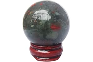 Bacatgem 40mm African Bloodstone Healing Crystal Divination Sphere Sculpture Figurine Gemstone Ball,Feng Shui Chakra Aura Home Desk Decor Decorative Collection,with Wooden Stand