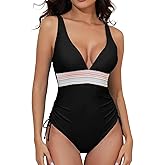 Cromi Womens One Piece Swimsuit Tummy Control Sexy V Neck Slimming Bathing Suits