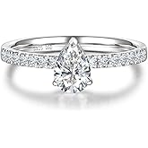 AGVANA Radiant Muse 0.3-1.0 Carat Pear-Cut Lab Grown Diamond Ring in Sterling Silver (0.5-1.2 Ct. Tw.) Engagement Anniversary Wedding Ring for Women (D-E Color, VS Clarity)