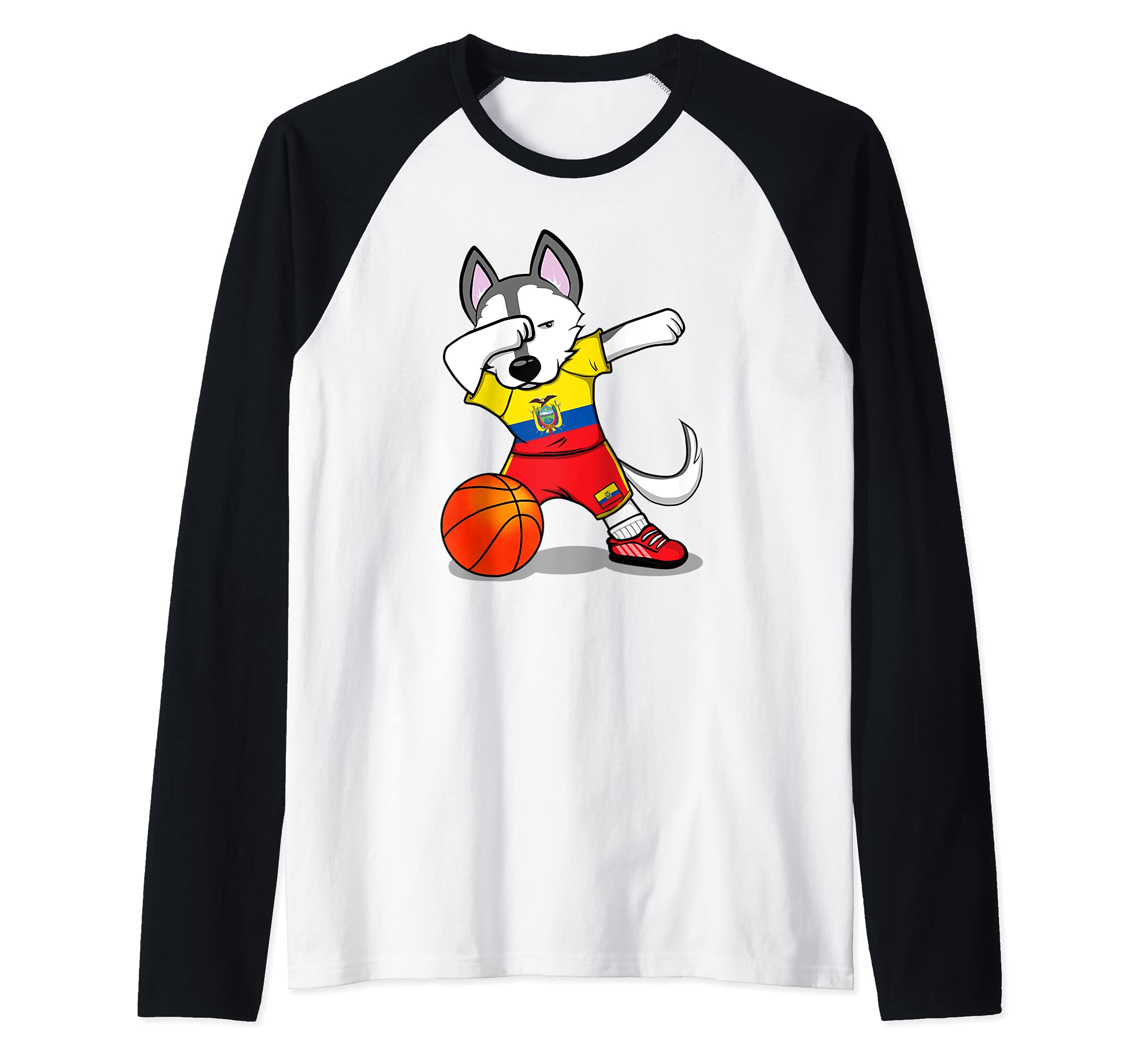 Dabbing Husky Ecuador Basketball Fans Jersey Ecuadorian Flag Raglan Baseball Tee