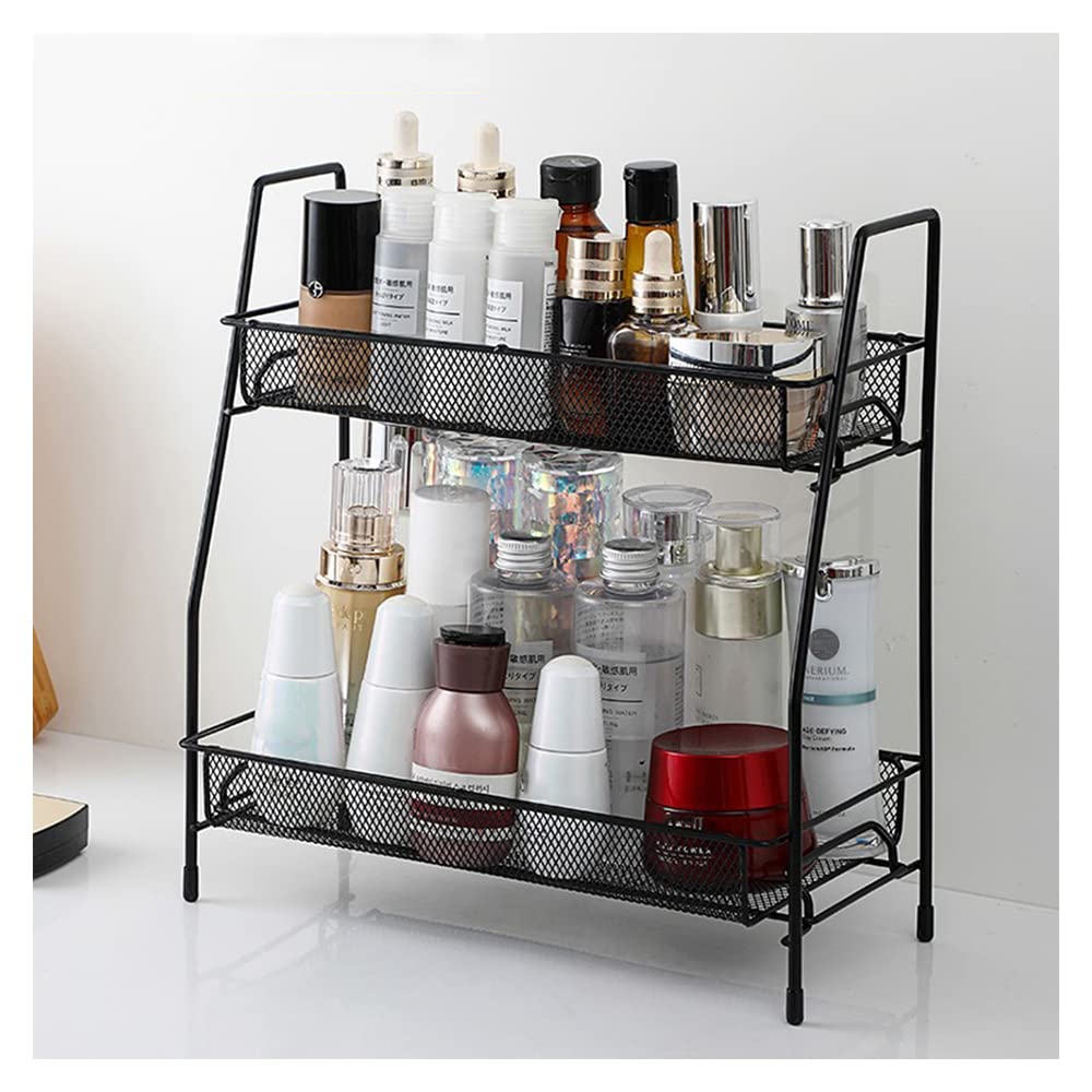 Axroad Mall 2-Tier Kitchen Spice Rack Organizer, Stepped Metal Kitchen Storage Basket Can Removable Storage Organizer Holder for Spice Jar, Can, Bottle, Cosmetic Storage Rack (31 * 14 * 33 cm, Black)