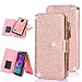 Galaxy Note 4 Case, Note 4 Case, CaseUp 12 Card Slot - [Zipper Cash Storage] Premium Flip PU Leather Wallet Case Cover With Detachable Magnetic Hard Case For Samsung Galaxy Note 4 - Glitter Rose Gold