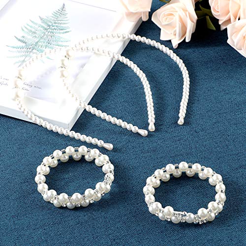 G.C Princess Jewelry Set 24 PCS Artificial Pearl Headbands and Bracelets for Party Favors Girls Costume Jewelry