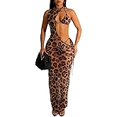 Ryehack Sexy 3 Piece Swimsuits for Women Thong Bikini Sets Cover Up Sheer Mesh Maxi Dress Cruise Beach Vacation Clothes