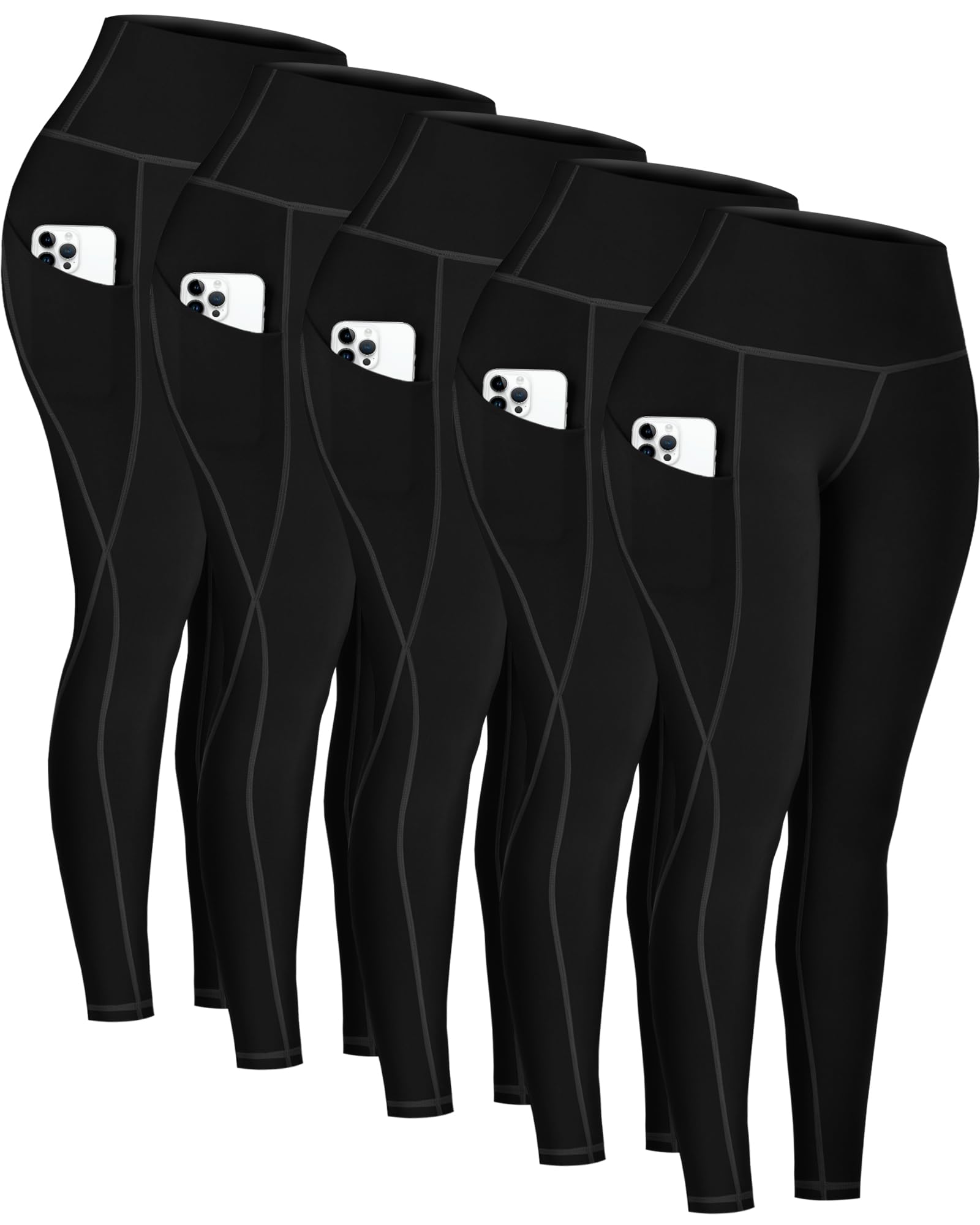 Photo 1 of 5 Pack Leggings with Pockets for Women - High Waisted Tummy Control Workout Yoga Pants for Running Gym