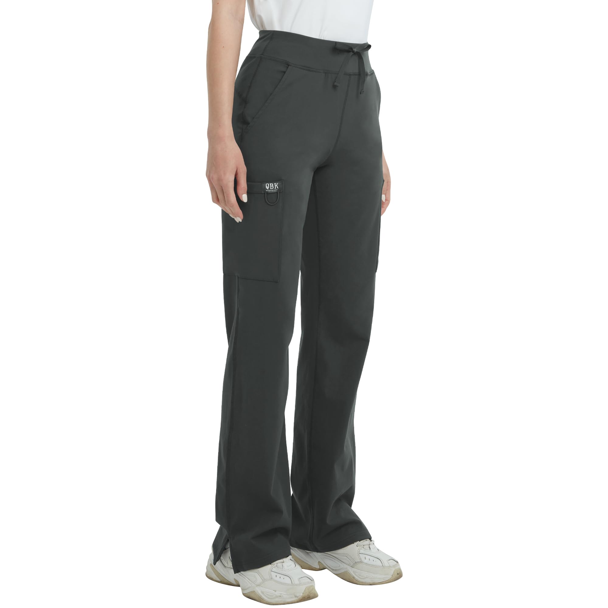 Photo 1 of *MAJOR DAMAGE*
QBK High Rise Yoga Scrub Pants Women - Straight Wide Leg Uniform Pants with Cargo Pocket, Anti-Wrinkle & Knit Yoga Waistband (Regular, Grey, 4XL)
