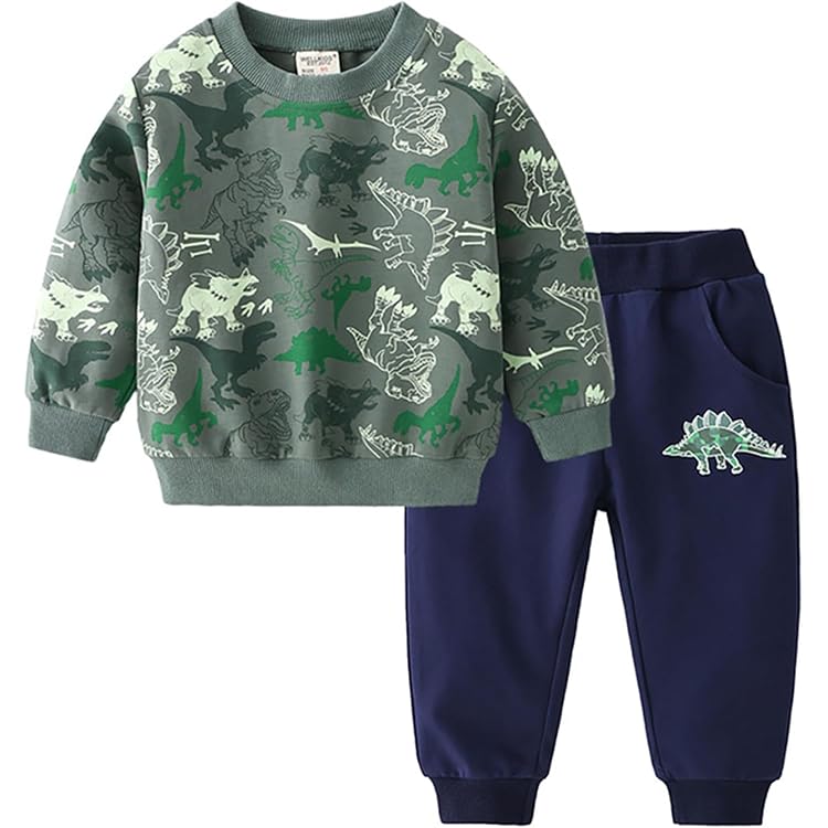 Alunsito Ensemble 2 Pièces Bébé Garçon – Sweat Dinosaure + Pantalon Élastique, Automne/Hiver Chaud & Mignon