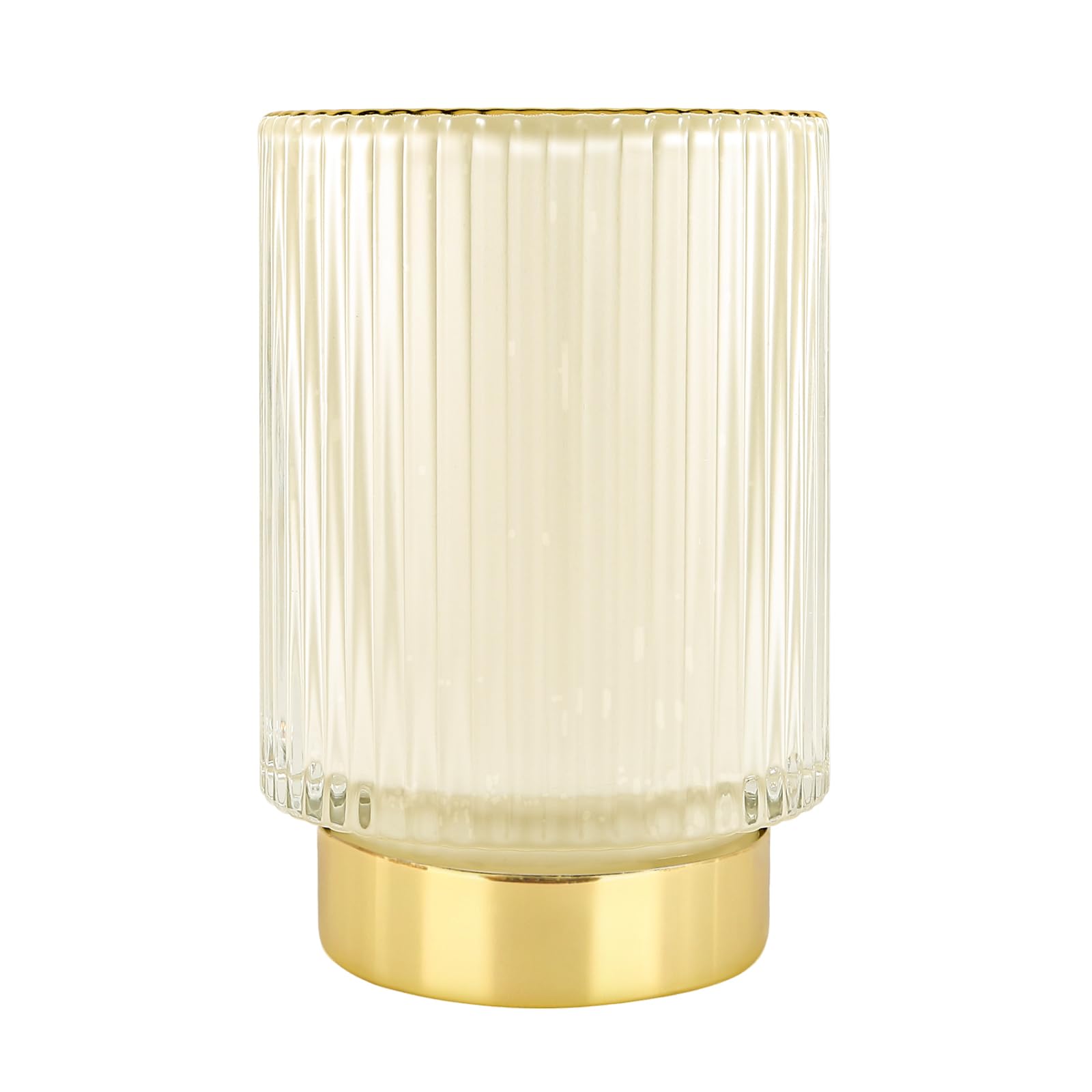 DASITON Makeup Brush Holder Organiser, Crystal Cosmetic Make Up Brush Holder, Glass Makeup Brushes Storage Organiser, Vintage Make Up Cup Pen Pencil Holder Striped Vase (Cream L)