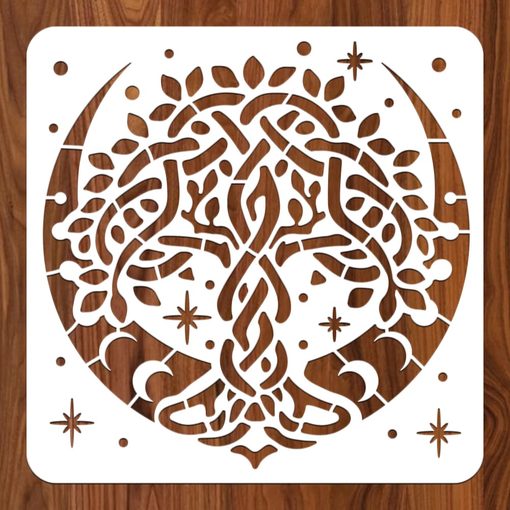 BEUNITONE PET Tree of Life Stencil for Wall Painting Moon Painting Stencils for Crafts Reusable Templates Moon and Tree of Life Stencils for Painting Wood Window Home Decor