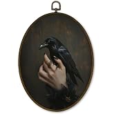 cvjutf Gothic Moody Black Raven Crow Wall Art Decor Framed, Dark Academia Fantasy Mystical Oval Wall Decor, Macabre Witchy Goth Raven Canvas Prints Art for Home Bedroom Living Room Gallery, 8.7x11.3in