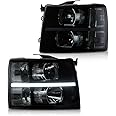 G-PLUS LED DRL Headlights, Compatible with 2007-2014 Chevy Silverado 2500 3500 & HD/Fit 2007-2013 Chevy Silverado 1500 Bumper Headlamp, Smoky lens Black Housing Clear Reflector