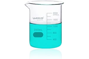 LABINVO Low Form Graduated Glass Beaker, Vol.2000ml/2l Beakers, 3.3 Borosilicate Glass Beaker Set, IN-BKL2000