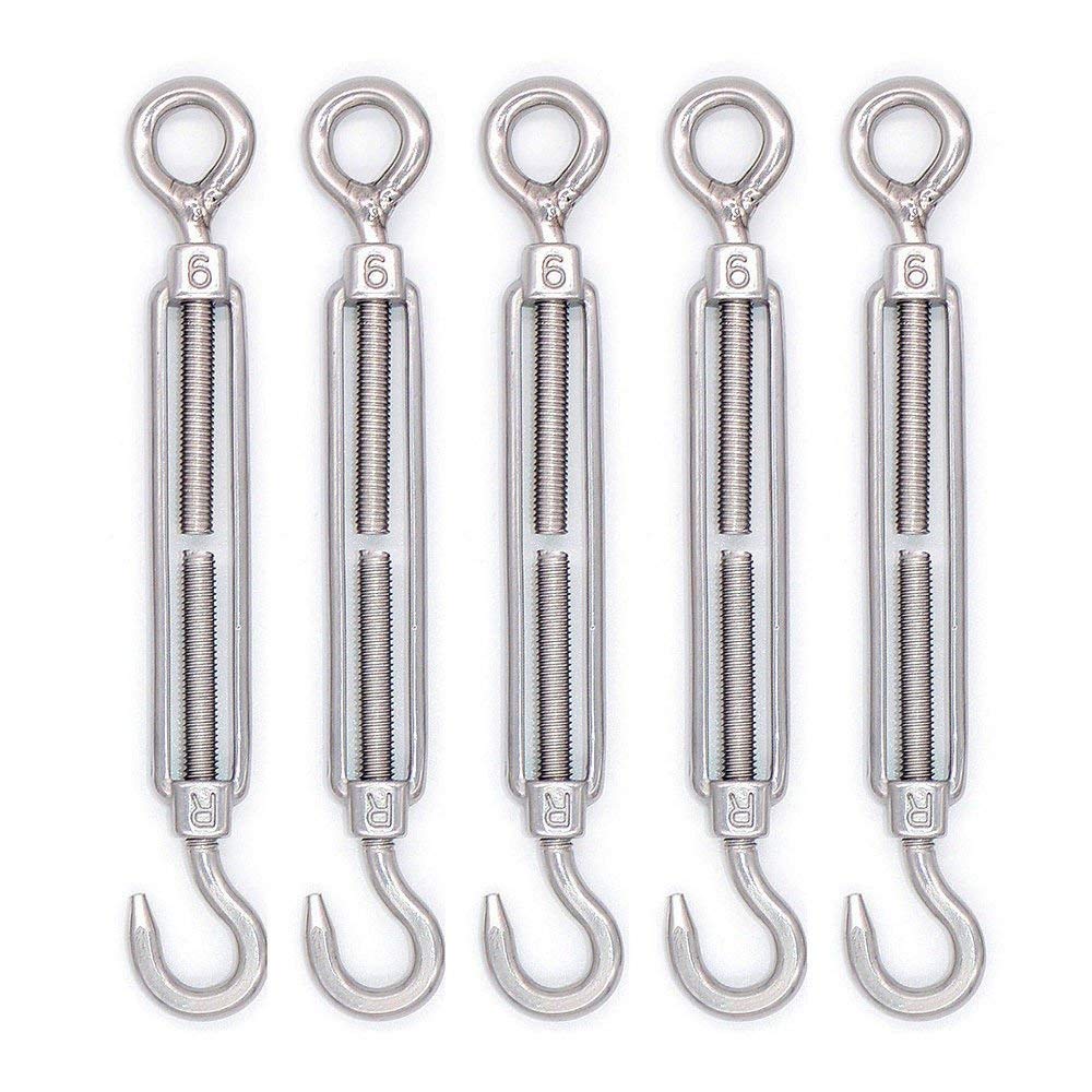 Eidoct 5 Pcs Stainless Steel 304 Turnbuckle Wire Rope Cable Tension (M6 Hook & Eye)