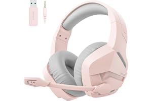 BINNUNE 2.4GHz Wireless Gaming Headset, Bluetooth 5.3 Gaming Headphones with Noise Canceling Mic, 120H Ultra-Long Battery, 50
