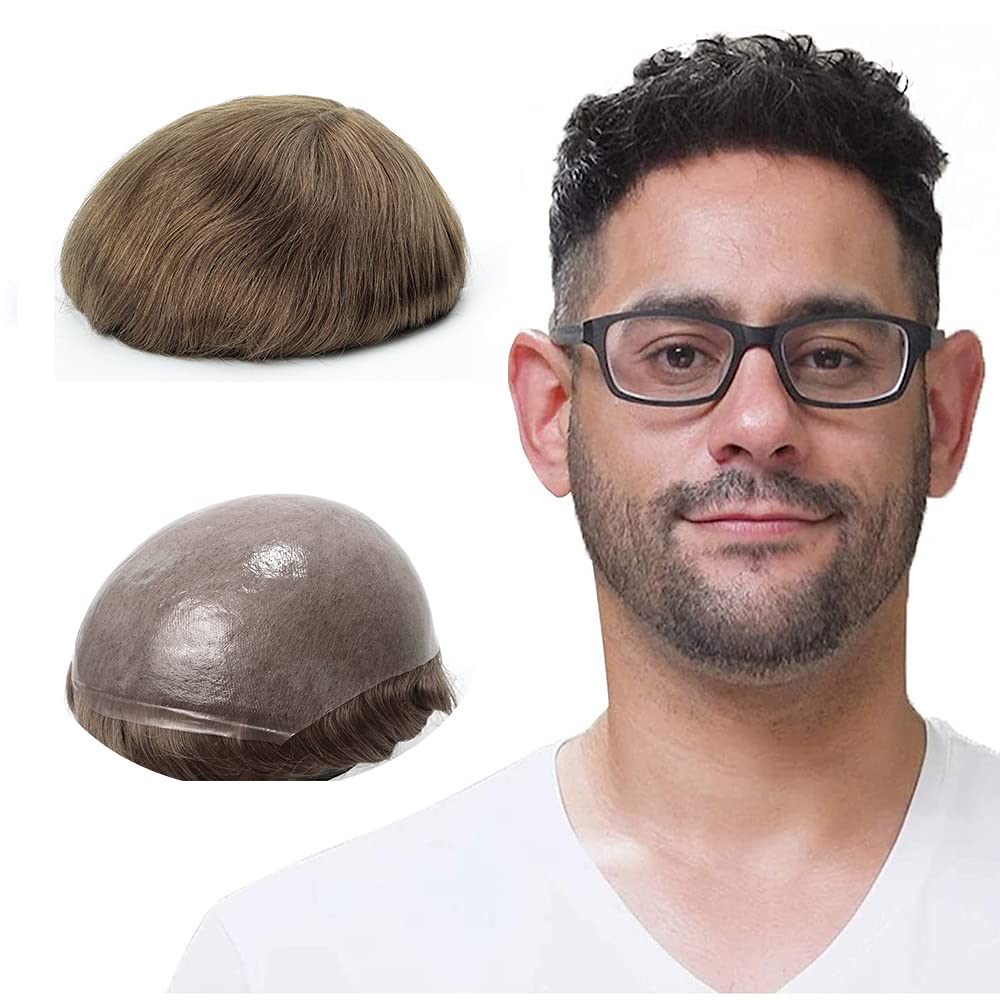 Lordhair Toupee Hairpiece for Men, 0.06mm Thin Skin V-looped Human Hair 8x10 Inch Light Medium Density Hair Replacement System