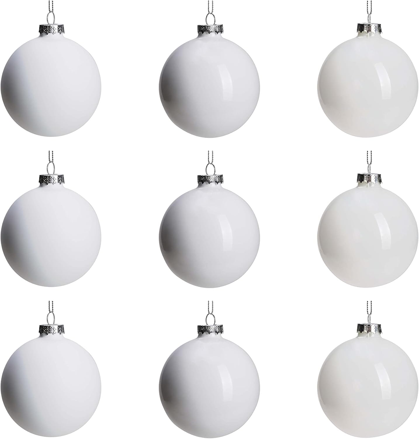 Ornaments - DN DECONATION White Glass Christmas Ball Ornaments, 3.15” Hanging Christmas Baubles for Xmas Tree Decoration, Set of 9 Decor for Holiday, Halloween, Wedding Party Gift