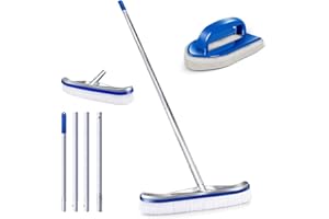 Lesnox 18" Swimming Pool Brush with 4-Section Aluminum Pole and a Hand Brush, Aluminum Back Pool Brush Head with EZ Clips and Nylon Bristles for Cleaning Pool Walls Tiles & Floors