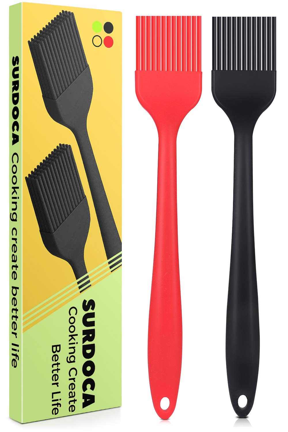 SURDOCA Silicone Basting Brush Pastry Brush - 2P 8.2" High Heat Resistant Nonstick Brushes for Kitchen Baking, Stainless Steel Core Design, BPA Free - Outdoor Dining Barbecue Utensils Basting Brushes