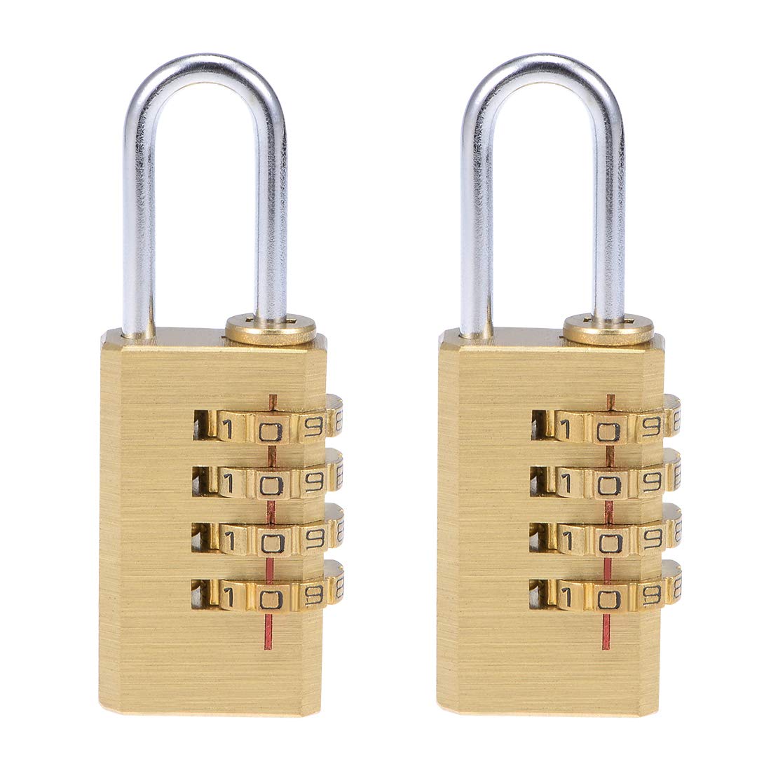 sourcing map 4 Digit Combination Padlock, 3mm Shackle 21mm Body Width, Brass Lock(Pack of 2) Fence Gate Gym Locker Lock for Travel Outdoor