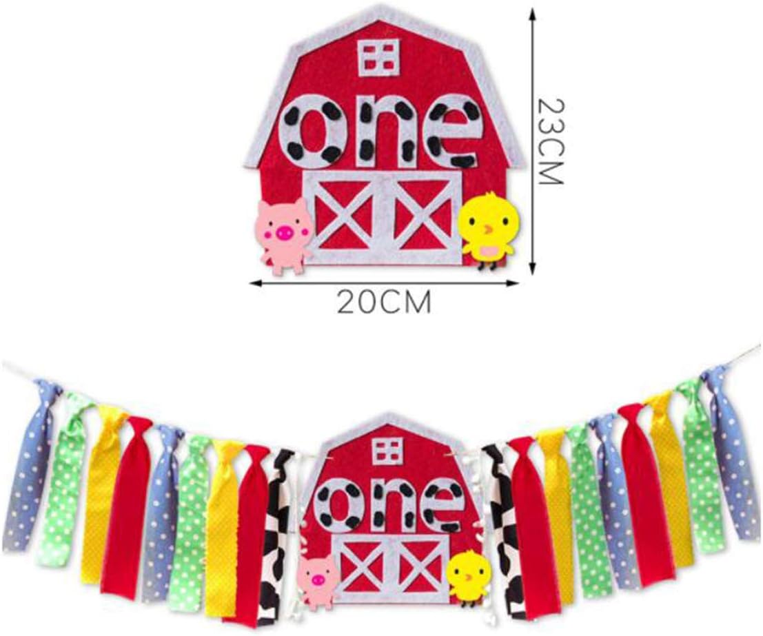 First Birthday Decorations Farm Animals Theme Highchair Birthday Banner for Baby Shower Decorations Photo Booth Props, Cake Smash，Birthday Souvenir