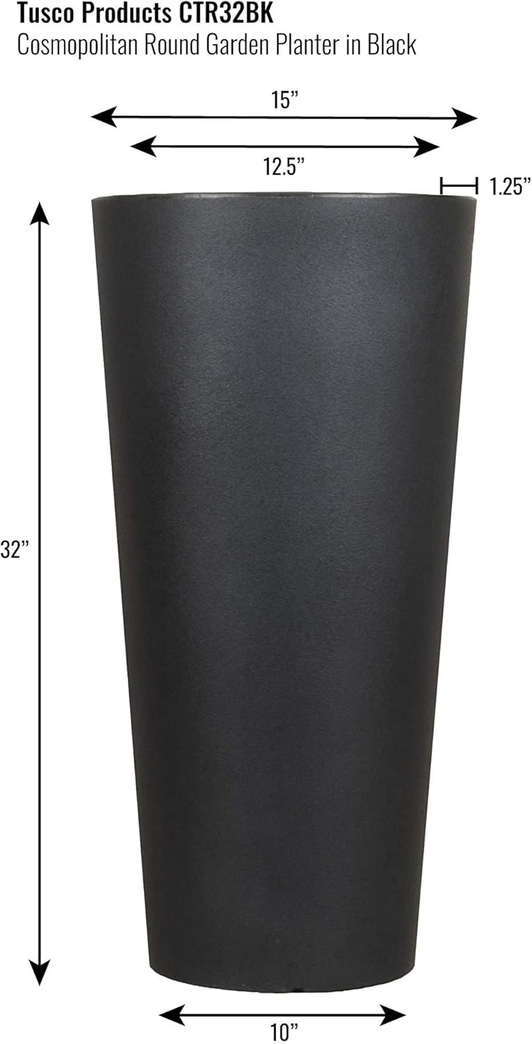 Tusco Products CTR32BK Cosmopolitan Round Garden Planter, Black : Garden & Outdoor