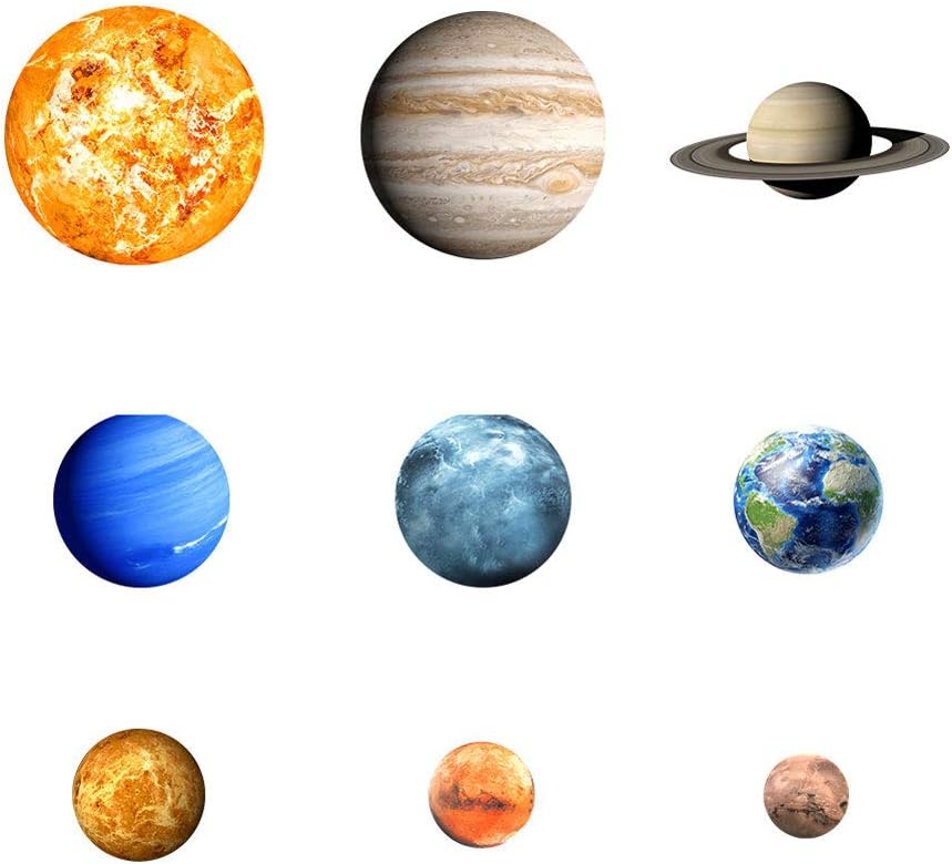 QHYAH Wall Sticker,Ceiling Decals,Bright Solar System Wall Stickers with 9 Planets for Kids Girls and Boys Ceiling Wall Bedroom Household Room