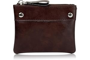 AdiStylinno Coin Purse for Men Women, Soft Leather Change Wallet Small Coin Pocket with Zipper for Storing Coin Cards Keys (Coffee)