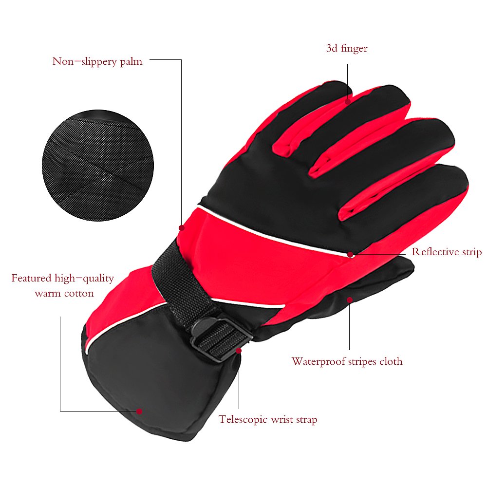 AIMKU Winter Ski Gloves ，Waterproof and Windproof Gloves for Skiing, Climbing, Hunting or Winter Use (Red)