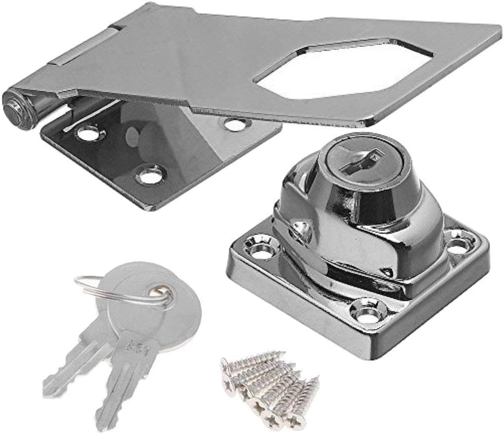 1 Pack 105mm Lock Hasp Door Bolt Latch Buckle with Padlock and Keys Locking Hasp for Cabinets Cupboard Drawer Gate