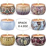 Arosky 8 x 4.2 Oz Scented Candles Gift Set, Natural Aromatherapy Soy Wax Candle in Portable Travel Tin for Women, Weddings, Birthdays, Mother's Day, Halloween, Thanksgiving, Christmas Decorations