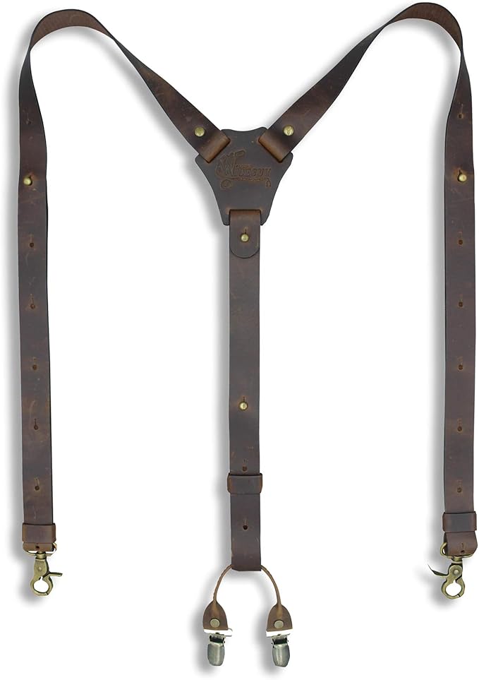 Dark Brown Leather Suspenders Wiseguy Original Suspenders Amazon.co.uk Clothing