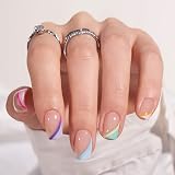 BTArtbox Press On Nails Short 30 Pcs French Tip with Glue Tabs 15 Sizes